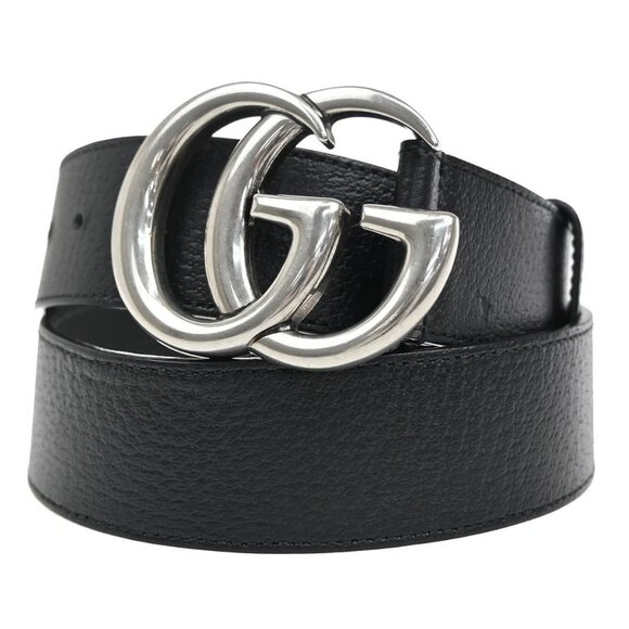 GUCCI GG Logo Interlocking Belt 85/34 Leather Black SHW Italy 65FB973 - Picture 1 of 16